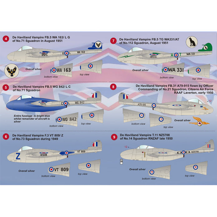 Print Scale 72-051 Decal DE Havilland Vampire One seaters Scale 1:72 for Aircraft Plastic model kit
