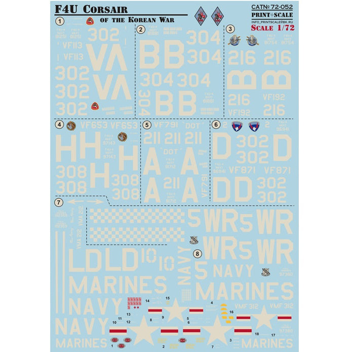 Print Scale 72-052 Decal F4U Corsair Of The Korean War Scale 1:72 for Aircraft Plastic model kit