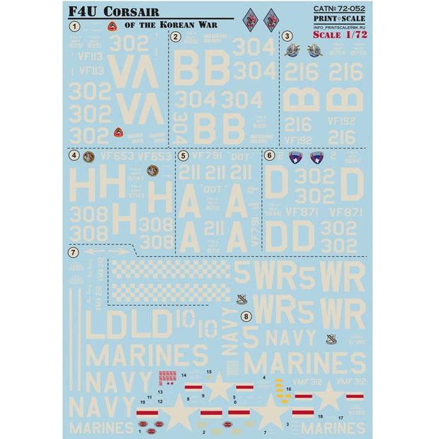 Print Scale 72-052 Decal F4U Corsair Of The Korean War Scale 1:72 for Aircraft Plastic model kit