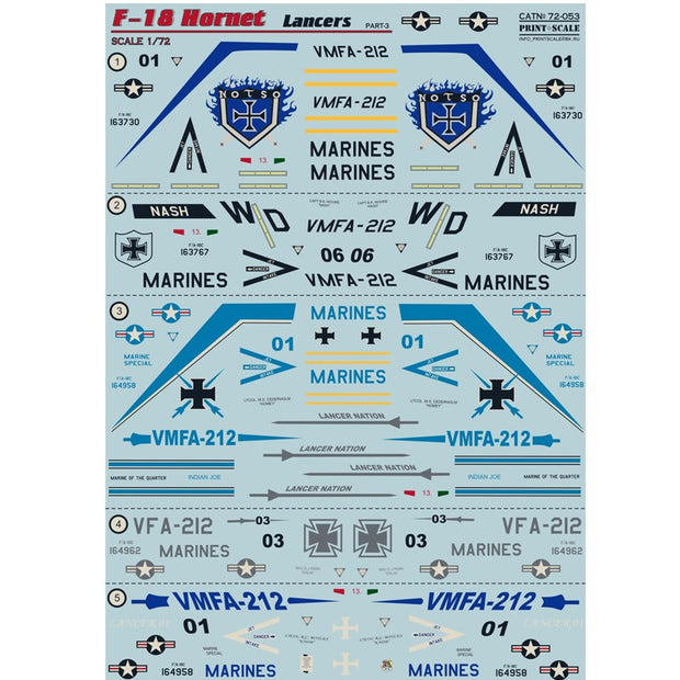 Print Scale 72-053 Decal F-18 Hornet Part 3 Lancers The complete set 1.5 leaf Scale 1:72