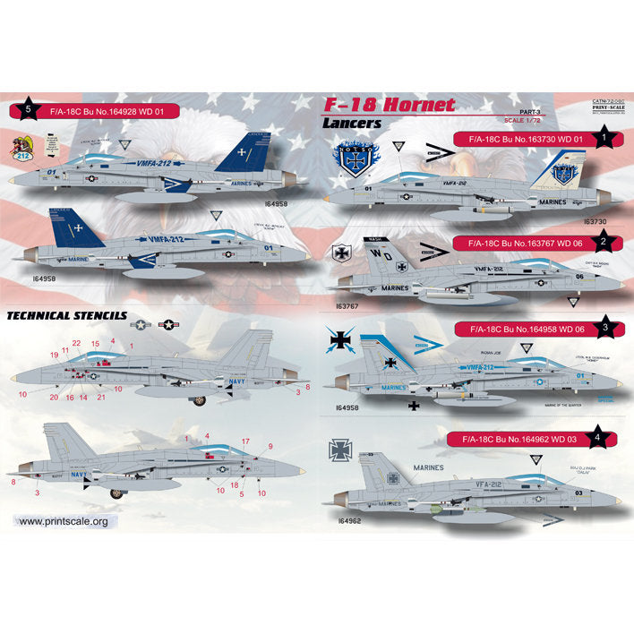 Print Scale 72-053 Decal F-18 Hornet Part 3 Lancers The complete set 1.5 leaf Scale 1:72