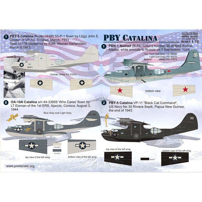 Print Scale 72-054 Decal PBY Catalina The complete set 2 leaf Scale 1:72 for Aircraft Plastic model kit