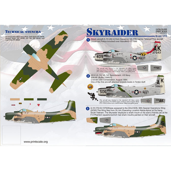 Print Scale 72-055 Decal Skyraider Scale 1:72 for Aircraft Plastic model kit