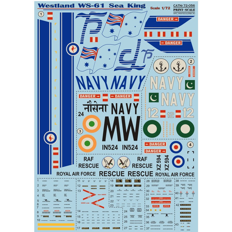 Print Scale 72-056 Decal Westland WS-61 Sea King Scale 1:72 for Helicopter Plastic model kit