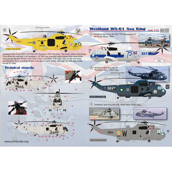 Print Scale 72-056 Decal Westland WS-61 Sea King Scale 1:72 for Helicopter Plastic model kit