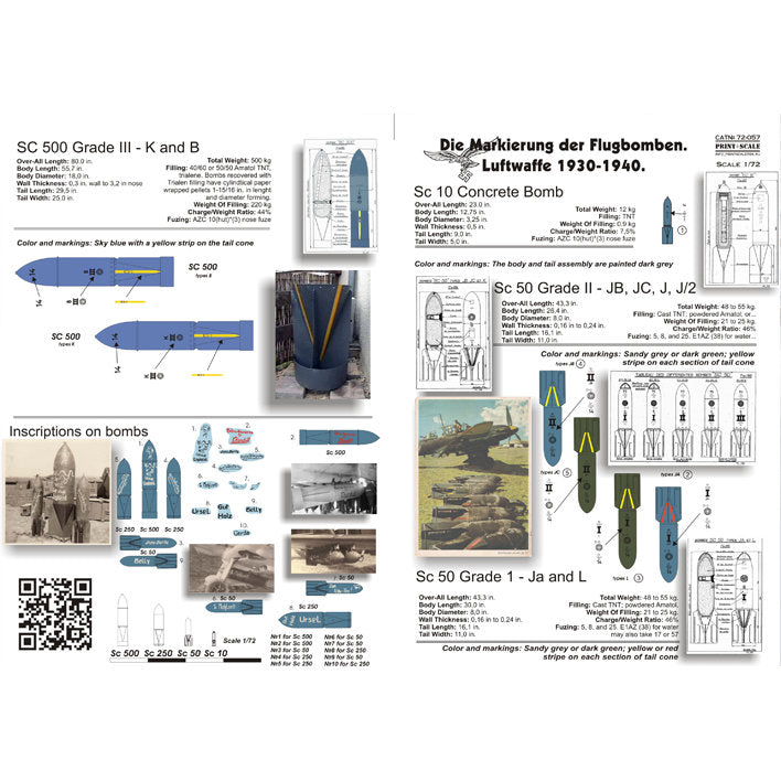Print Scale 72-057 Decal 1:72 Die Markierung der Flugbomben, Luftwaffe 1930-1940