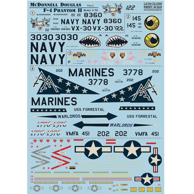 Print Scale 72-059 Decal US NAVY F-4 Phantom Mig Killers Part 2 Scale 1:72 for Aircraft Plastic model kit