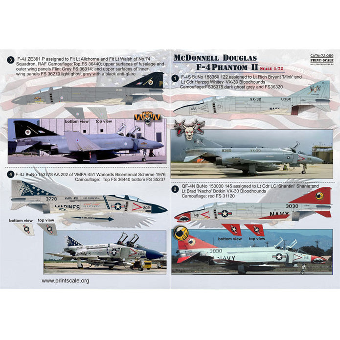 Print Scale 72-059 Decal US NAVY F-4 Phantom Mig Killers Part 2 Scale 1:72 for Aircraft Plastic model kit
