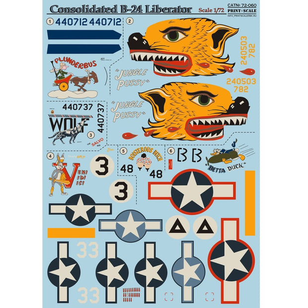 Print Scale 72-060 Decal B-24 Liberator Part 1 Scale 1:72 for Aircraft Plastic model kit