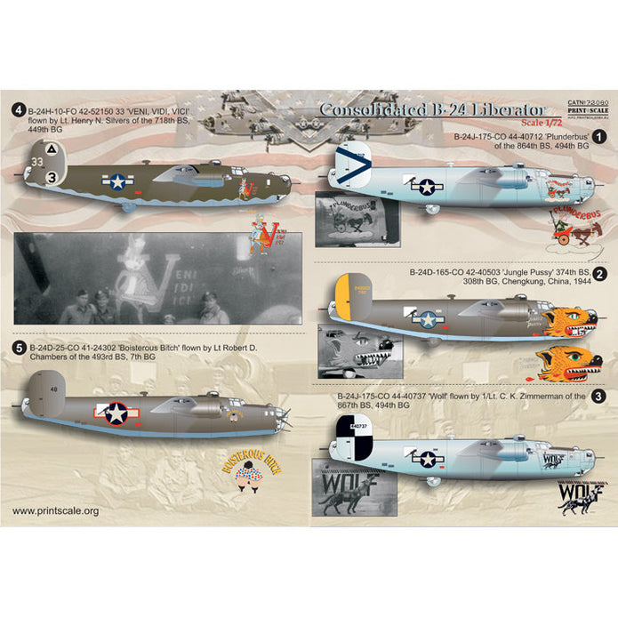 Print Scale 72-060 Decal B-24 Liberator Part 1 Scale 1:72 for Aircraft Plastic model kit