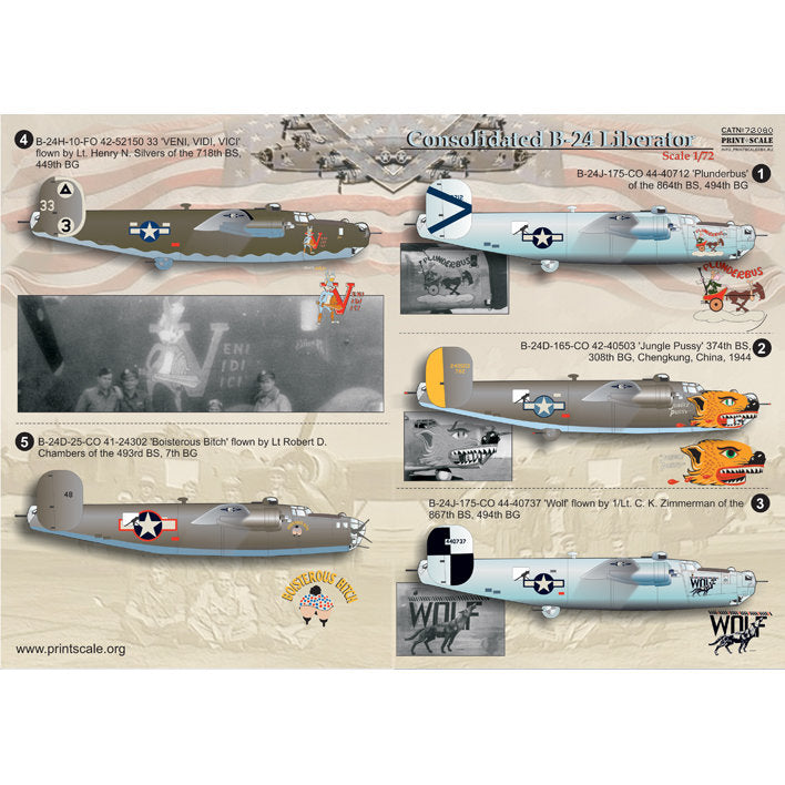 Print Scale 72-060 Decal B-24 Liberator Part 1 Scale 1:72 for Aircraft Plastic model kit