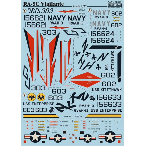 Print Scale 72-061 Decal RA-5 C Vigilante Scale 1:72 for Aircraft Plastic model kit
