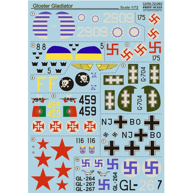Print Scale 72-063 Decal Gloster Gladiator Part 2 Scale 1:72 for Aircraft Plastic model kit