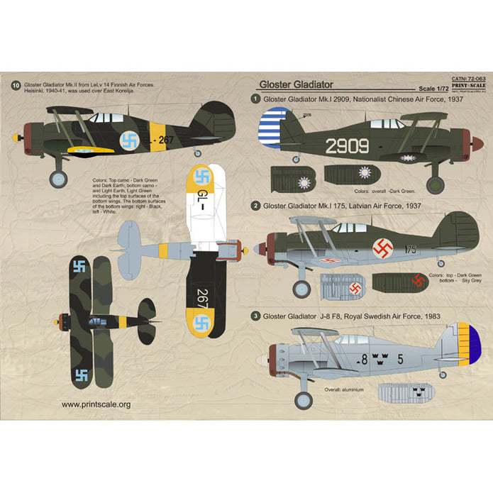 Print Scale 72-063 Decal Gloster Gladiator Part 2 Scale 1:72 for Aircraft Plastic model kit