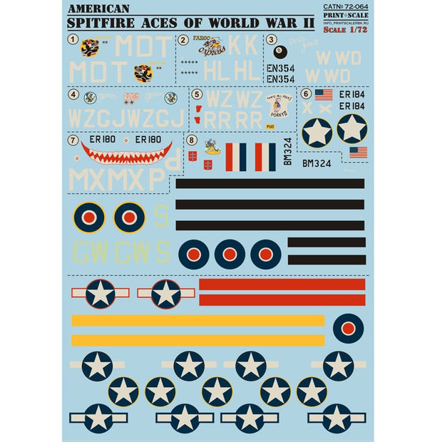 Print Scale 72-064 Decal American Spitfire Scale 1:72 for Aircraft Plastic model kit