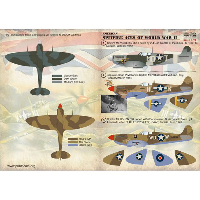 Print Scale 72-064 Decal American Spitfire Scale 1:72 for Aircraft Plastic model kit