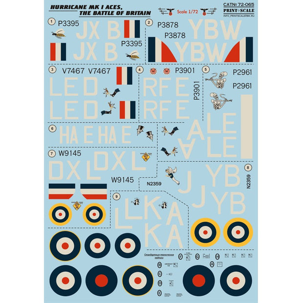 Print Scale 72-065 Decal Hawker Hurricane MK I Scale 1:72 for Aircraft Plastic model kit