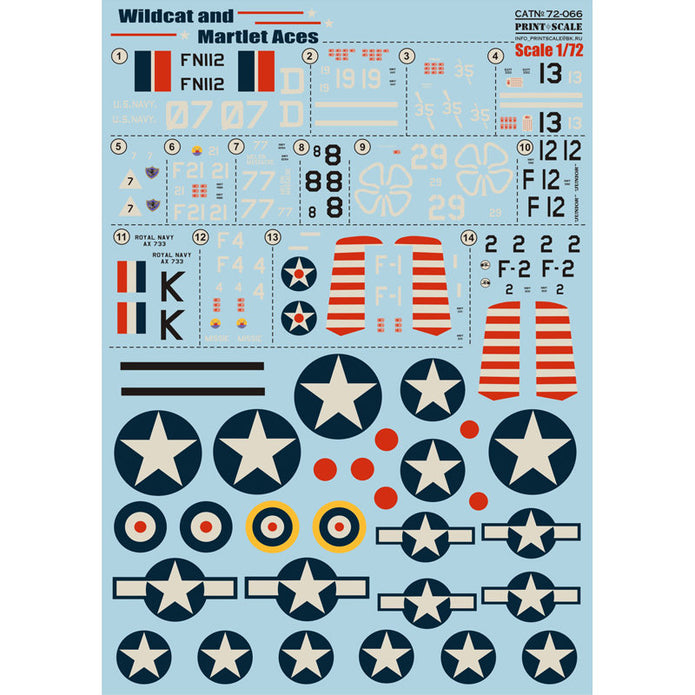 Print Scale 72-066 Decal Wildcat and Martlet Aces Scale 1:72 for Aircraft Plastic model kit