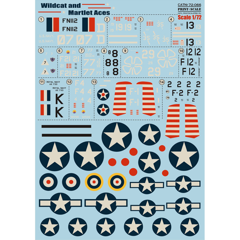 Print Scale 72-066 Decal Wildcat and Martlet Aces Scale 1:72 for Aircraft Plastic model kit