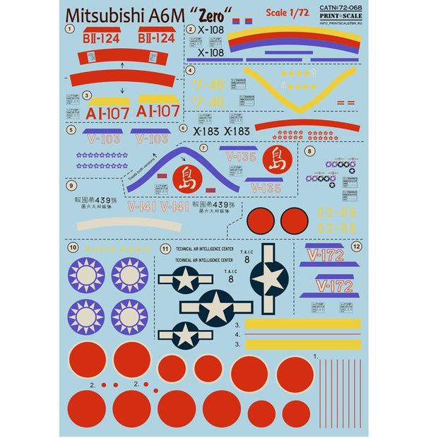 Print Scale 72-068 Decal Mitsubishi A6M Zero Scale 1:72 for Aircraft Plastic model kit