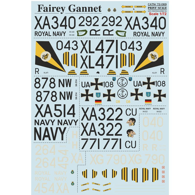 Print Scale 72-069 Decal Fairey Gannet The complete set 1.5 leaf Scale 1:72 for Aircraft Plastic model kit
