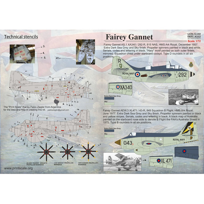 Print Scale 72-069 Decal Fairey Gannet The complete set 1.5 leaf Scale 1:72 for Aircraft Plastic model kit