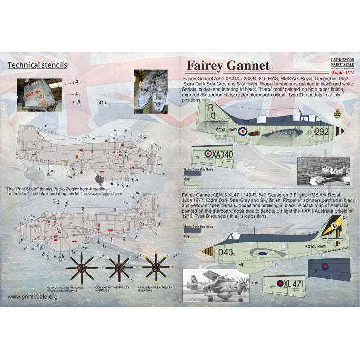 Print Scale 72-069 Decal Fairey Gannet The complete set 1.5 leaf Scale 1:72 for Aircraft Plastic model kit