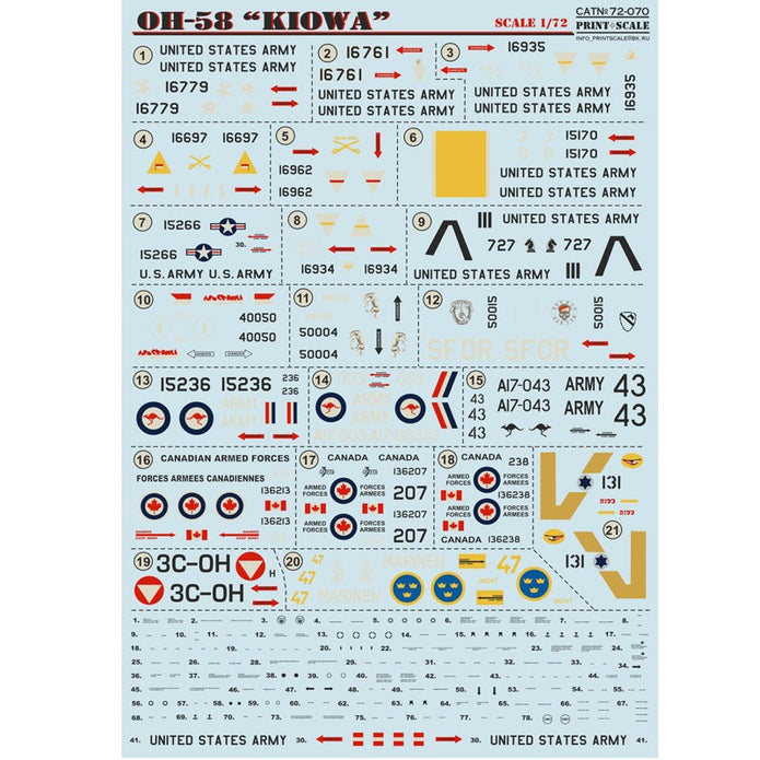 Print Scale 72-070 Decal OH-58 KIOWA Helicopter Scale 1:72 for Helicopter Plastic model kit