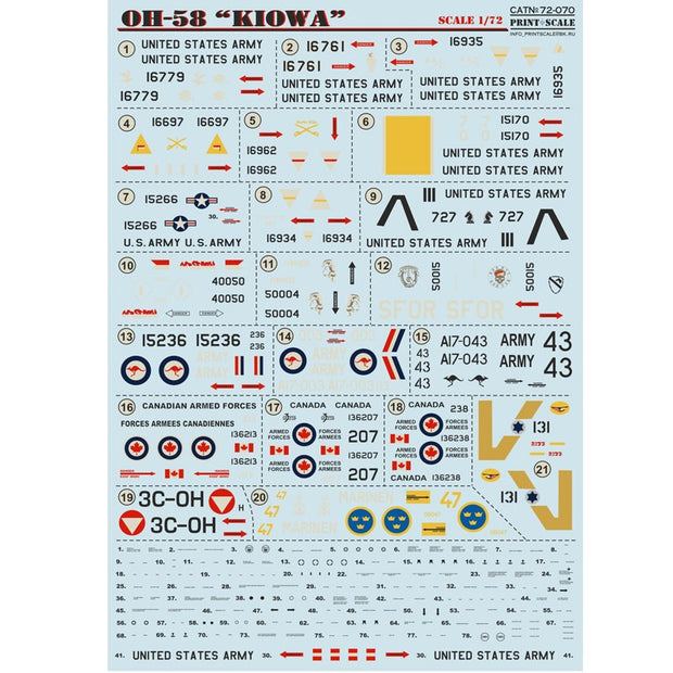 Print Scale 72-070 Decal OH-58 KIOWA Helicopter Scale 1:72 for Helicopter Plastic model kit