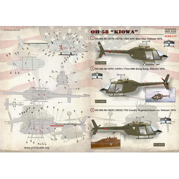 Print Scale 72-070 Decal OH-58 KIOWA Helicopter Scale 1:72 for Helicopter Plastic model kit