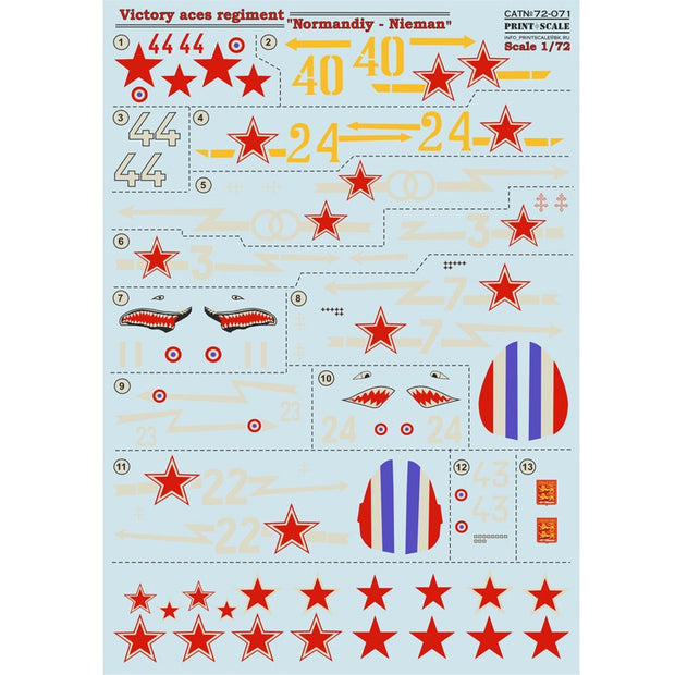 Print Scale 72-071 Decal Victory aces regiment Normandiy-Nieman Scale 1:72 for Aircraft Plastic model kit