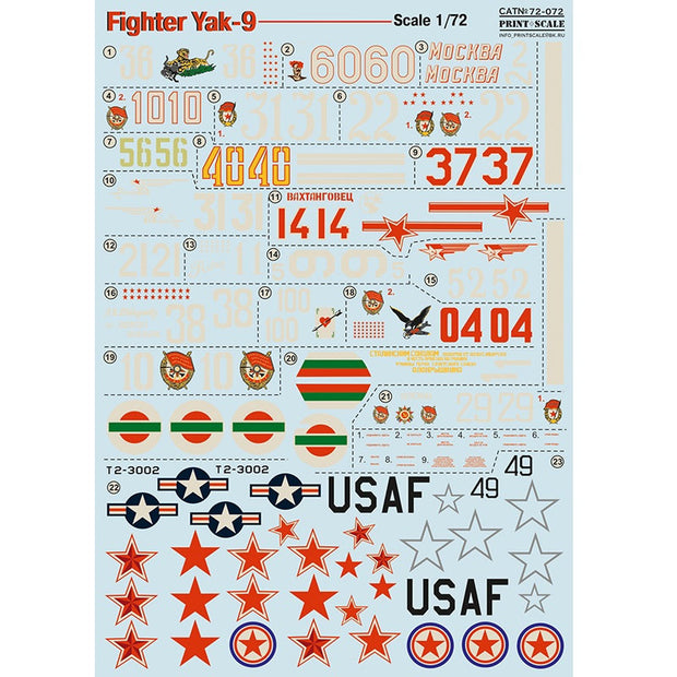 Print Scale 72-072 Decal Fighter Yak-9 Scale 1:72 for Aircraft Plastic model kit
