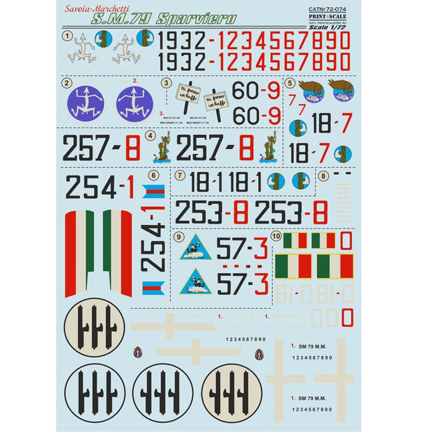 Print Scale 72-074 Decal Savoia-Marchetti SM-79 "Sparviero" Scale 1:72 for Aircraft Plastic model kit