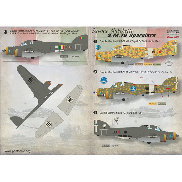 Print Scale 72-074 Decal Savoia-Marchetti SM-79 