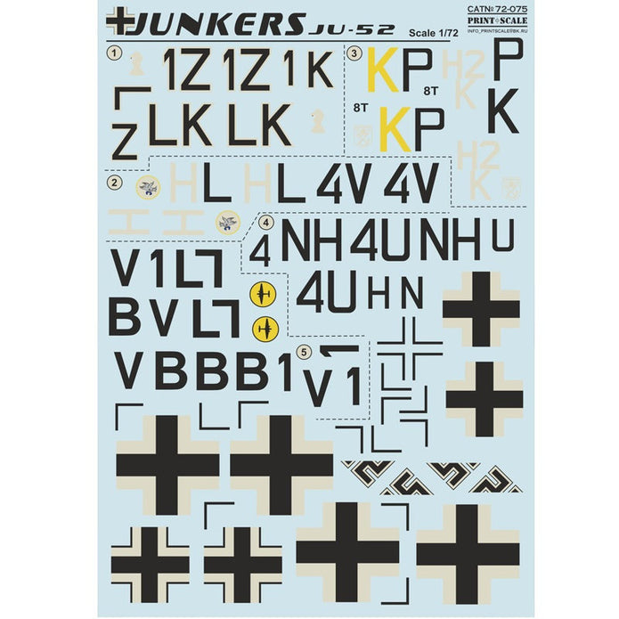 Print Scale 72-075 Decal Junkers JU-52 Scale 1:72 for Aircraft Plastic model kit