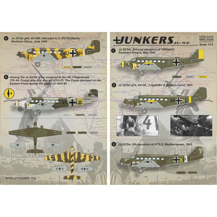 Print Scale 72-075 Decal Junkers JU-52 Scale 1:72 for Aircraft Plastic model kit