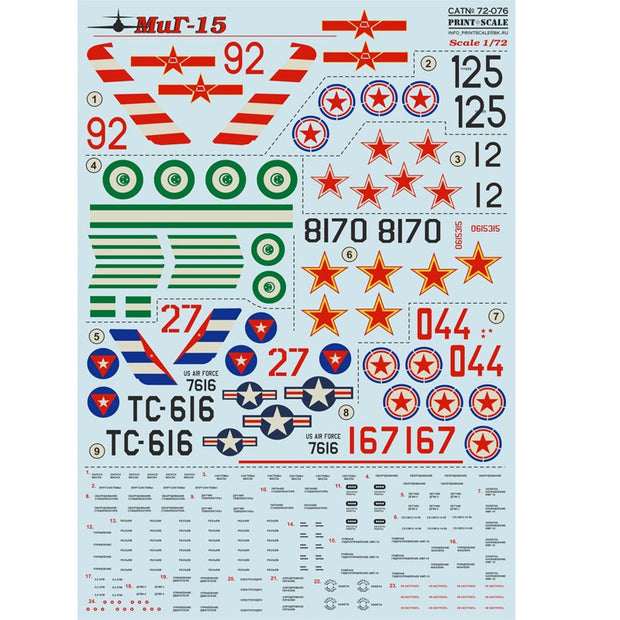 Print Scale 72-076 Decal Mig-15 Scale 1:72 for Aircraft Plastic model kit