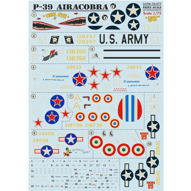 Print Scale 72-077 Decal Р-39 Airacobra Scale 1:72 for Aircraft Plastic model kit
