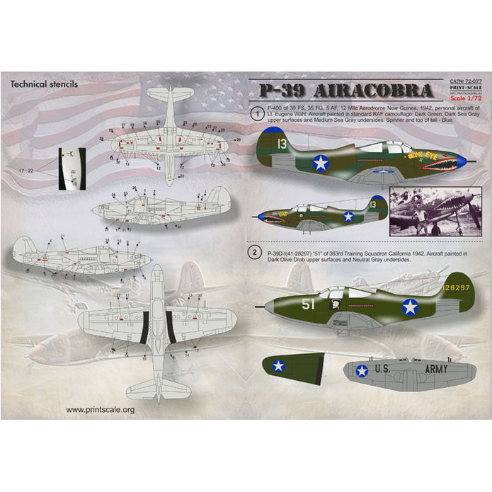 Print Scale 72-077 Decal Р-39 Airacobra Scale 1:72 for Aircraft Plastic model kit