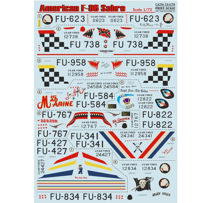 Print Scale 72-079 Decal F-86E Sabre The complete set 2 leaf Scale 1:72 for Aircraft Plastic model kit