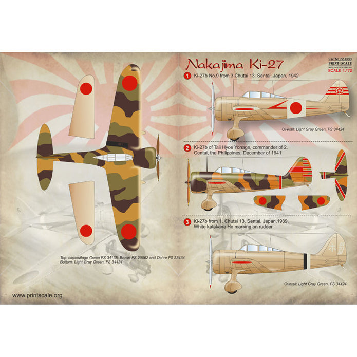Print Scale 72-080 Decal Nakajima Ki-27 Nate Scale 1:72 for Aircraft Plastic model kit