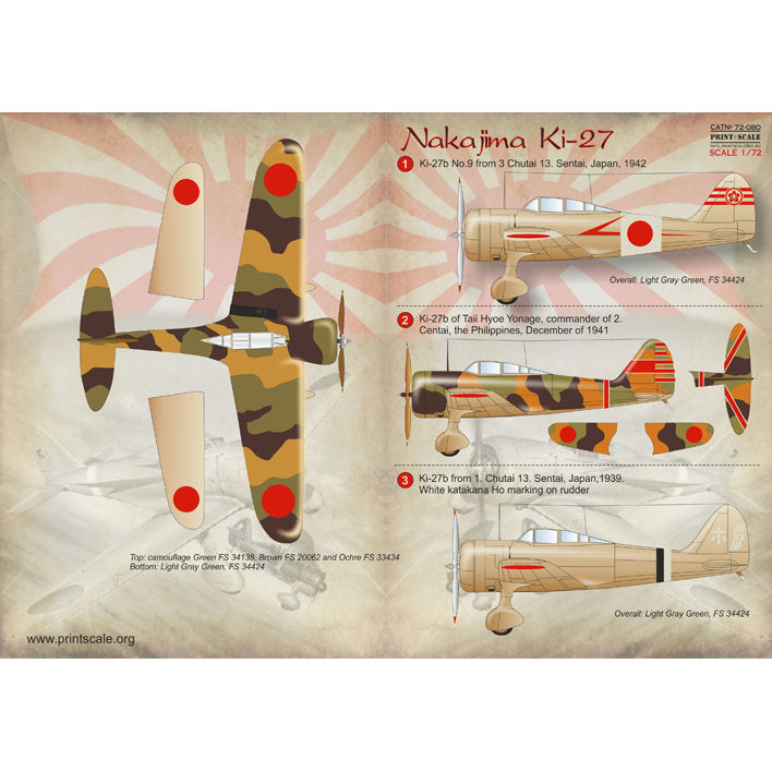 Print Scale 72-080 Decal Nakajima Ki-27 Nate Scale 1:72 for Aircraft Plastic model kit