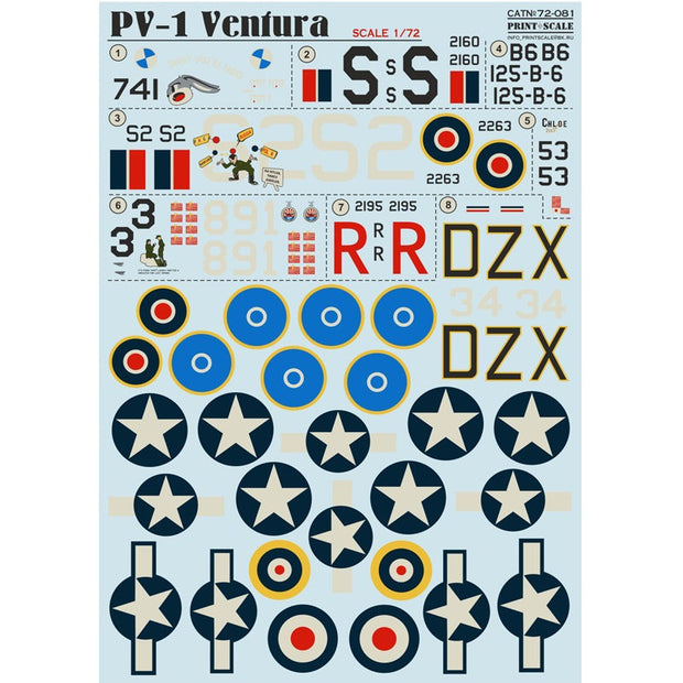 Print Scale 72-081 Decal PV-1 Ventura Scale 1:72 for Aircraft Plastic model kit