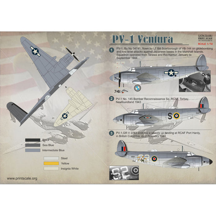Print Scale 72-081 Decal PV-1 Ventura Scale 1:72 for Aircraft Plastic model kit