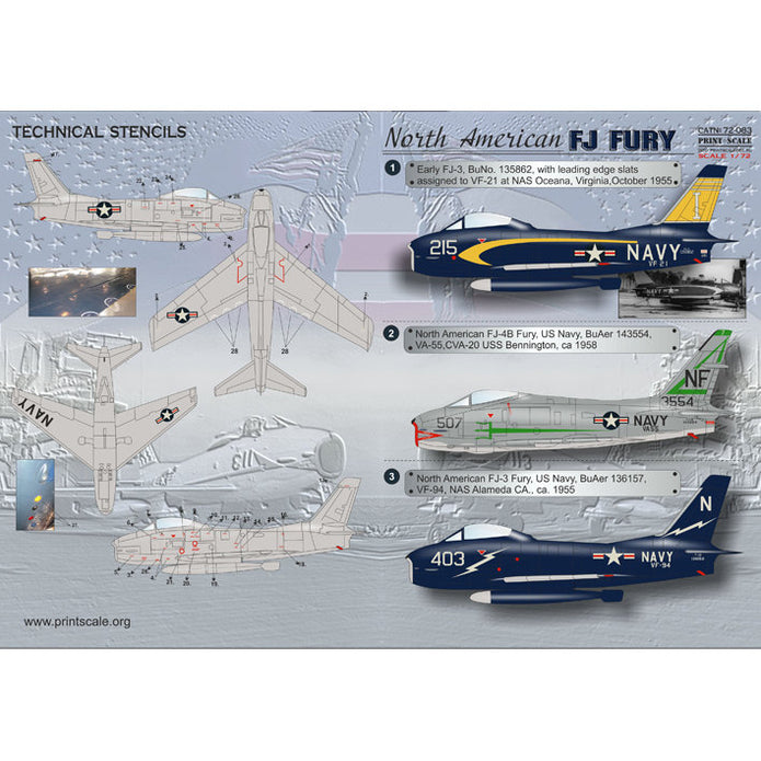 Print Scale 72-083 Decal North American FJ Fury Scale 1:72 for Aircraft Plastic model kit