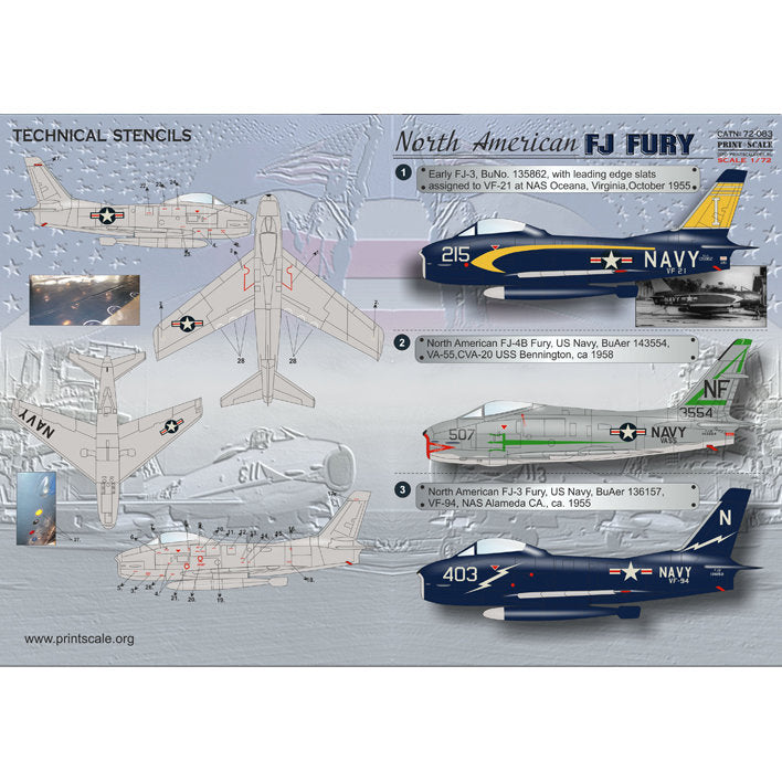 Print Scale 72-083 Decal North American FJ Fury Scale 1:72 for Aircraft Plastic model kit