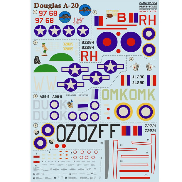 Print Scale 72-084 Decal Douglas A-20 Havok Scale 1:72 for Aircraft Plastic model kit