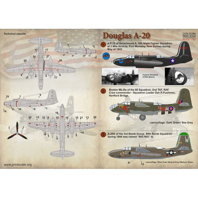 Print Scale 72-084 Decal Douglas A-20 Havok Scale 1:72 for Aircraft Plastic model kit