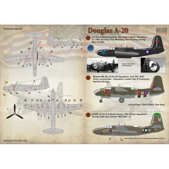 Print Scale 72-084 Decal Douglas A-20 Havok Scale 1:72 for Aircraft Plastic model kit