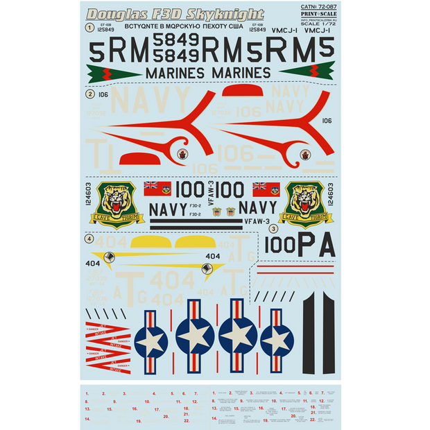 Print Scale 72-087 Decal Douglas F3D Skyknight The complete set 1.5 leaf Scale 1:72 for Aircraft Plastic model kit